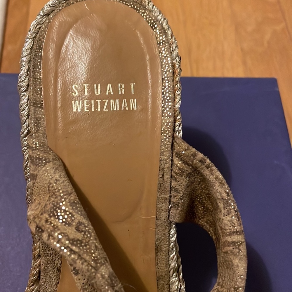 Stuart Weitzman Gold And Tan Wedge Heels - image 5